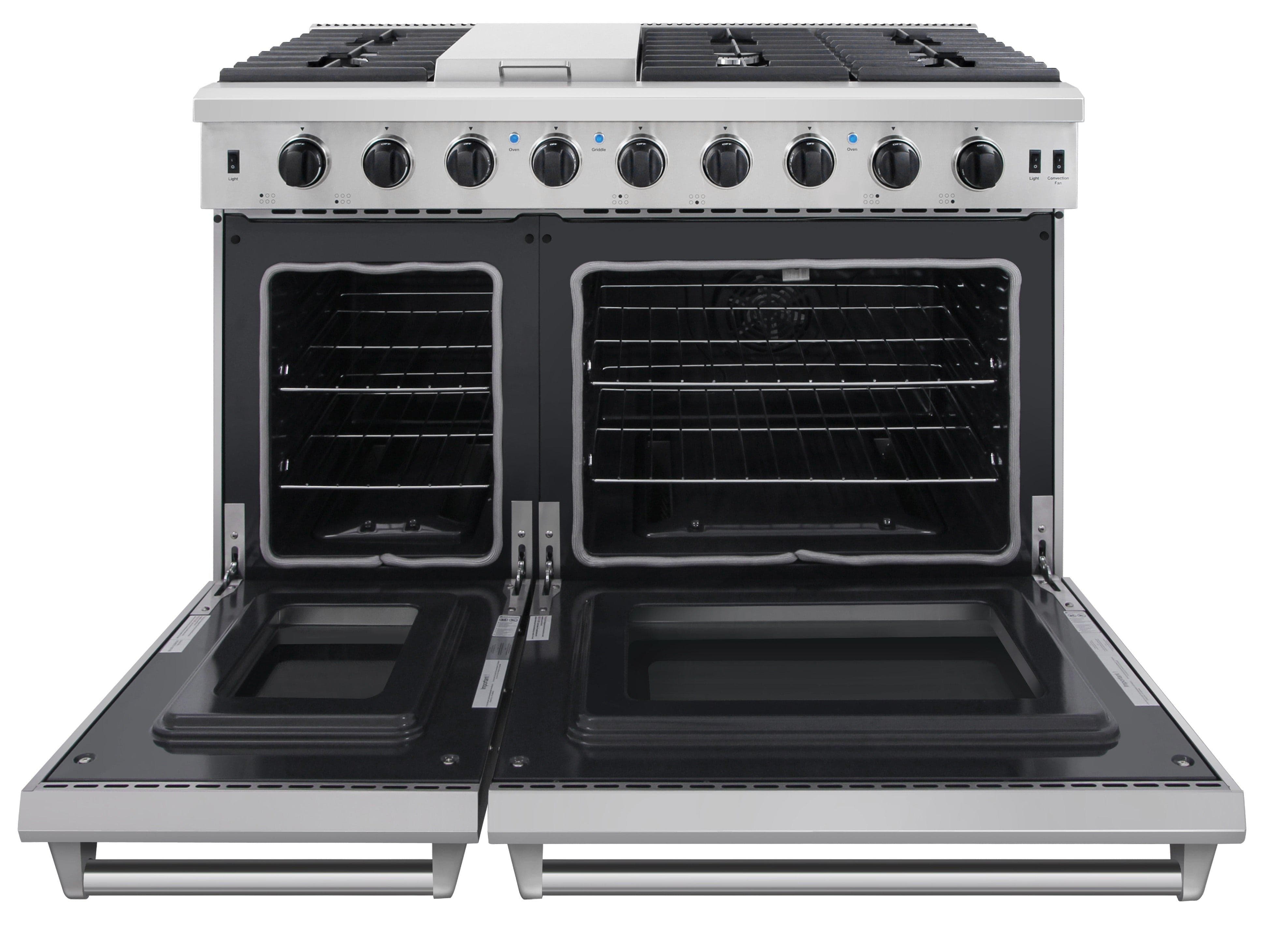 Thor Kitchen 48 in. 6.8 cu. ft. Double Oven Propane Gas Range in Stainless Steel LRG4807ULP I Luxury Appliances Direct