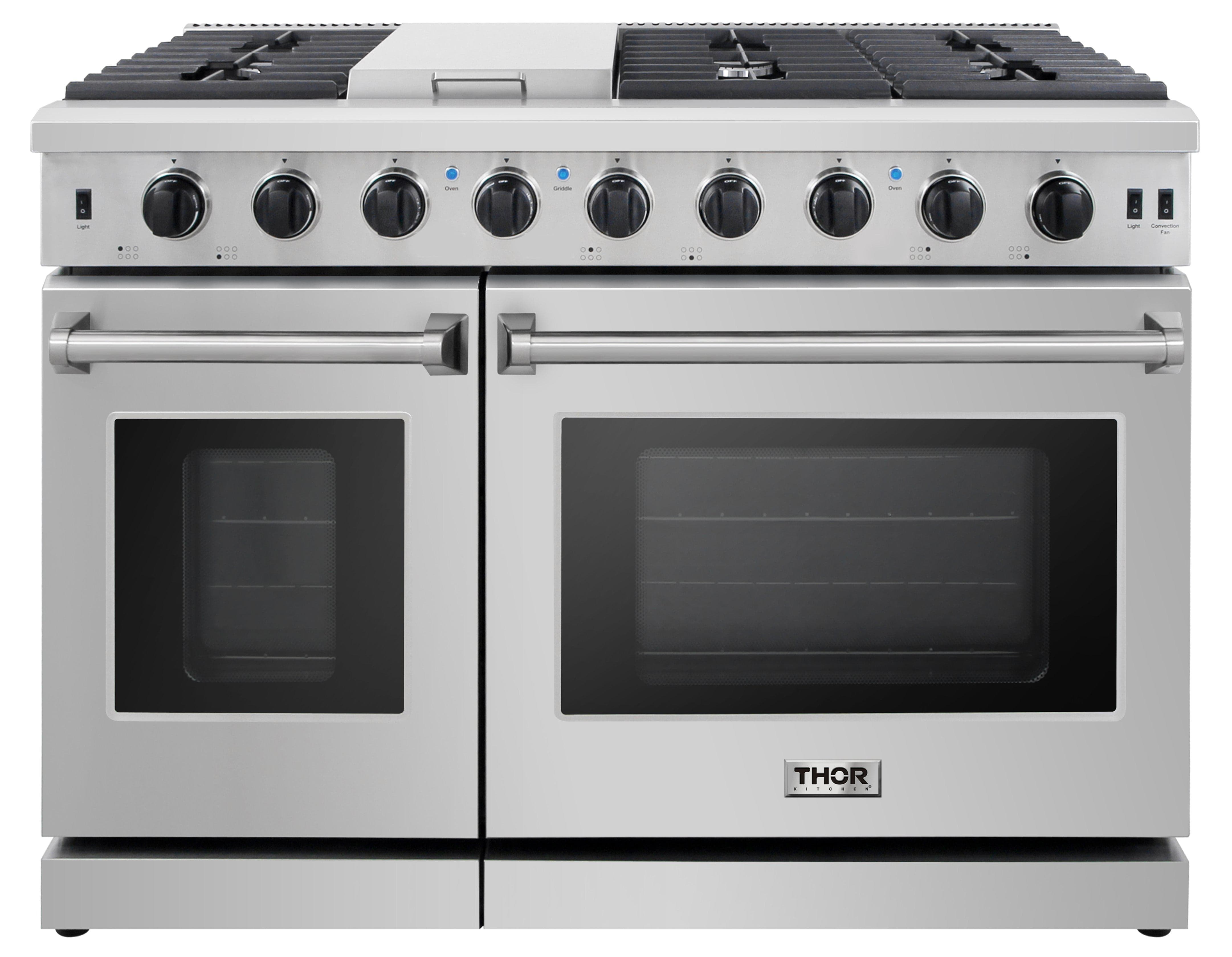 Thor Kitchen 48 in. 6.8 cu. ft. Double Oven Propane Gas Range in Stainless Steel LRG4807ULP I Luxury Appliances Direct