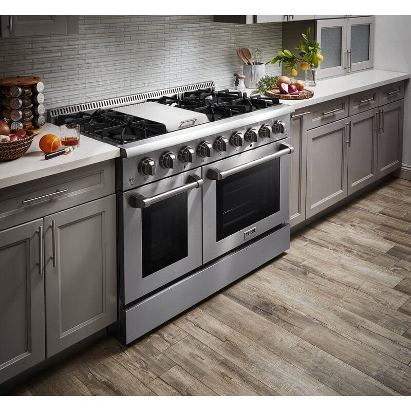 Thor Kitchen 48 in. Propane Gas Burner/Electric Oven 6.7 cu. ft. Range in Stainless Steel HRD4803ULP I Luxury Appliances Direct