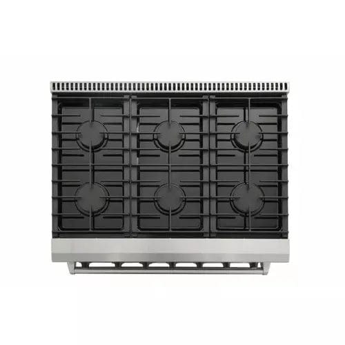 Thor Kitchen 5-Piece Appliance Package - 36-Inch Gas Range, Refrigerator with Water Dispenser, Under Cabinet Hood, Dishwasher, & Microwave Drawer in Stainless Steel I Luxury Appliances Direct