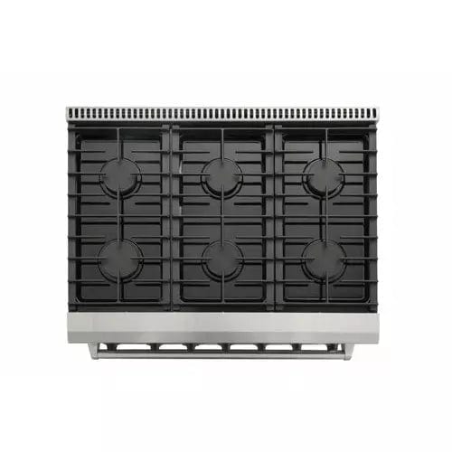 Thor Kitchen 5-Piece Appliance Package - 36-Inch Gas Range, Refrigerator with Water Dispenser, Under Cabinet Hood, Dishwasher, & Wine Cooler in Stainless Steel I Luxury Appliances Direct