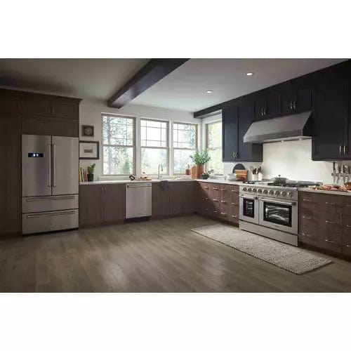 Thor Kitchen 5-Piece Pro Appliance Package - 48-Inch Dual Fuel Range, Refrigerator with Water Dispenser, Dishwasher, Under Cabinet Hood, & Microwave Drawer in Stainless Steel I Luxury Appliances Direct