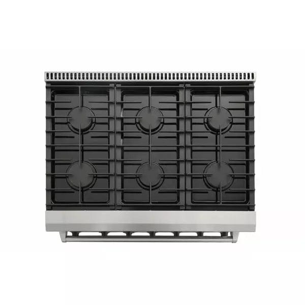 Thor Kitchen 6-Piece Appliance Package - 36-Inch Gas Range, Refrigerator with Water Dispenser, Under Cabinet Hood, Dishwasher, Microwave Drawer, & Wine Cooler in Stainless Steel I Luxury Appliances Direct