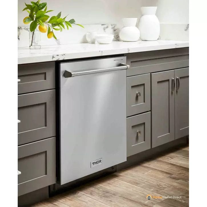 Thor Kitchen 6-Piece Appliance Package - 48-Inch Gas Range, Refrigerator with Water Dispenser, Under-cabinet Hood, Dishwasher, Microwave Drawer, & Wine Cooler in Stainless Steel I Luxury Appliances Direct