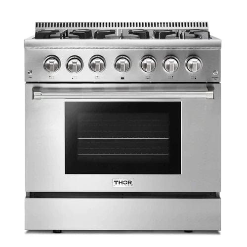 Thor Kitchen 6-Piece Pro Appliance Package - 36-Inch Dual Fuel Range, Refrigerator with Water Dispenser, Under Cabinet Hood, Dishwasher, Microwave Drawer, & Wine Cooler in Stainless Steel I Luxury Appliances Direct