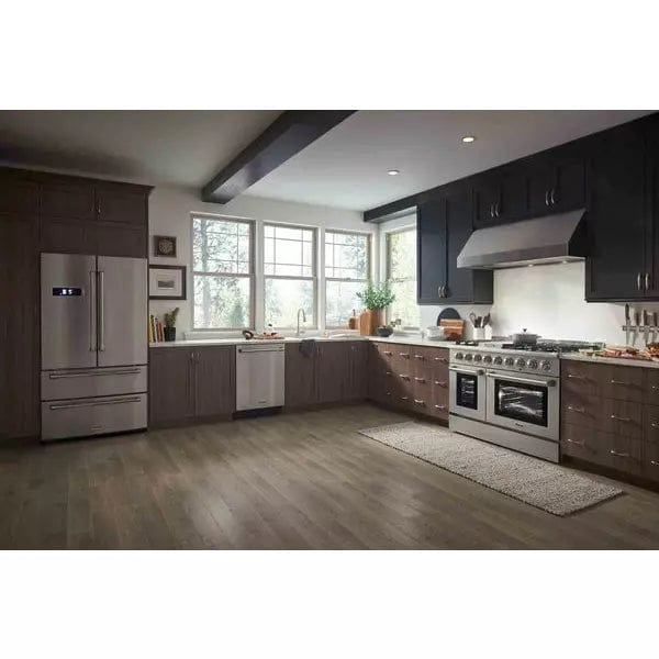 Thor Kitchen 6-Piece Pro Appliance Package - 48-Inch Dual Fuel Range, Refrigerator with Water Dispenser, Dishwasher, Under Cabinet Hood, Microwave Drawer, & Wine Cooler in Stainless Steel I Luxury Appliances Direct