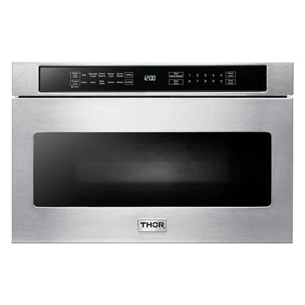 Thor Kitchen Appliance Package - 36 in. Electric Range, Microwave Drawer, Refrigerator with Water and Ice Dispenser, Dishwasher I Luxury Appliances Direct