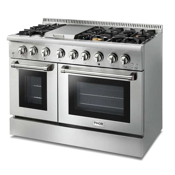 Thor Kitchen Appliance Package - 48 inch Propane Gas Burner/Electric Oven Range, Range Hood I Luxury Appliances Direct