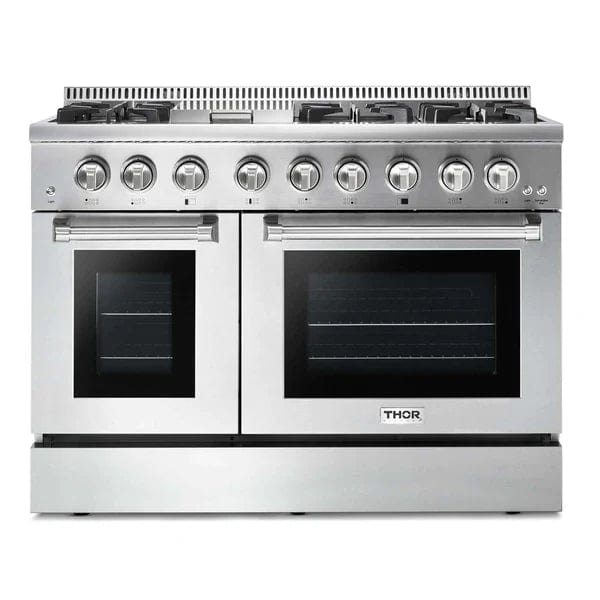 Thor Kitchen Appliance Package - 48 inch Propane Gas Burner/Electric Oven Range, Range Hood I Luxury Appliances Direct