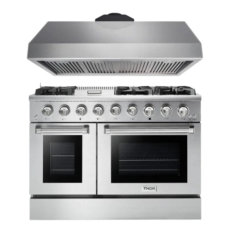 Thor Kitchen Appliance Package - Professional 48 in. Gas Range, Range Hood I Luxury Appliances Direct