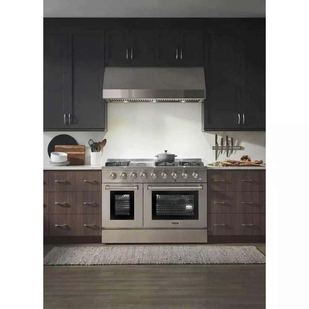 Thor Kitchen Appliance Package - Professional 48 in. Gas Range, Range Hood I Luxury Appliances Direct