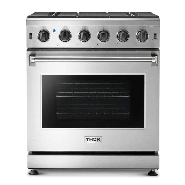 Thor Kitchen Package - 30 in. Propane Gas Range, Microwave Drawer, Refrigerator with Water and Ice Dispenser, Dishwasher I Luxury Appliances Direct