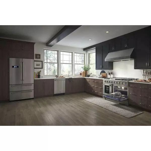 Thor Kitchen Package - 48 In. Dual Fuel Range, Range Hood, Refrigerator with Water and Ice Dispenser, Dishwasher, Microwave Drawer, Wine Cooler I Luxury Appliances Direct