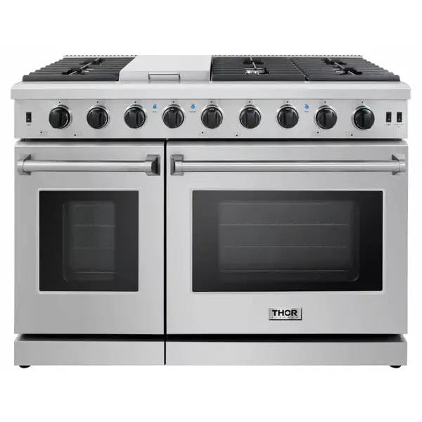 Thor Kitchen Package - 48 in. Gas Range, Range Hood, Dishwasher, Refrigerator with Water and Ice Dispenser I Luxury Appliances Direct