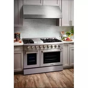 Thor Kitchen Professional 48 in. Propane Gas Range and Range Hood Package I Luxury Appliances Direct