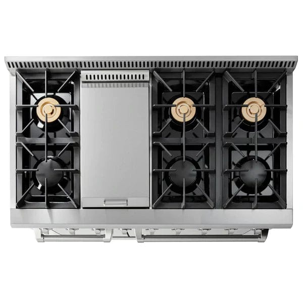 Thor Kitchen Professional Package - 48 in. Gas Range, Range Hood, Refrigerator with Water and Ice Dispenser, Dishwasher, Microwave Drawer, Wine Cooler I Luxury Appliances Direct