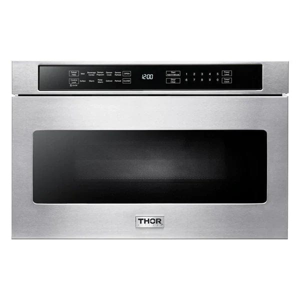 Thor Kitchen Professional Package - 48 in. Gas Range, Refrigerator with Water and Ice Dispenser, Dishwasher, Microwave Drawer I Luxury Appliances Direct