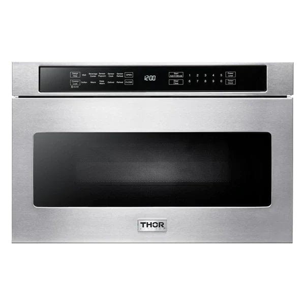 Thor Kitchen Professional Package 48 in. Propane Gas Range, Range Hood, Refrigerator with Water and Ice Dispenser, Dishwasher, Microwave Drawer I Luxury Appliances Direct