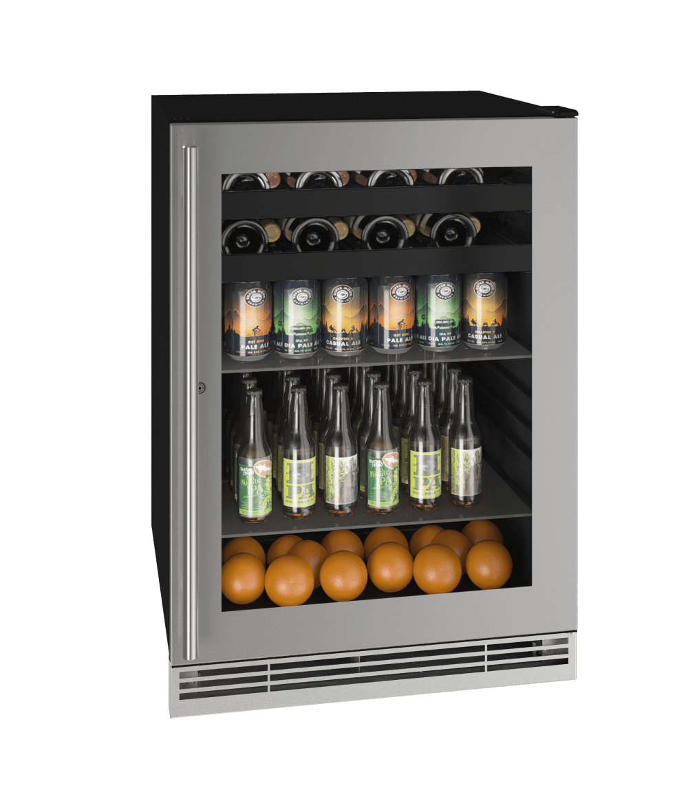 U-Line 24" Lock Reversible Stainless Frame Beverage Fridge UHBV124-SG31A I Luxury Appliances Direct