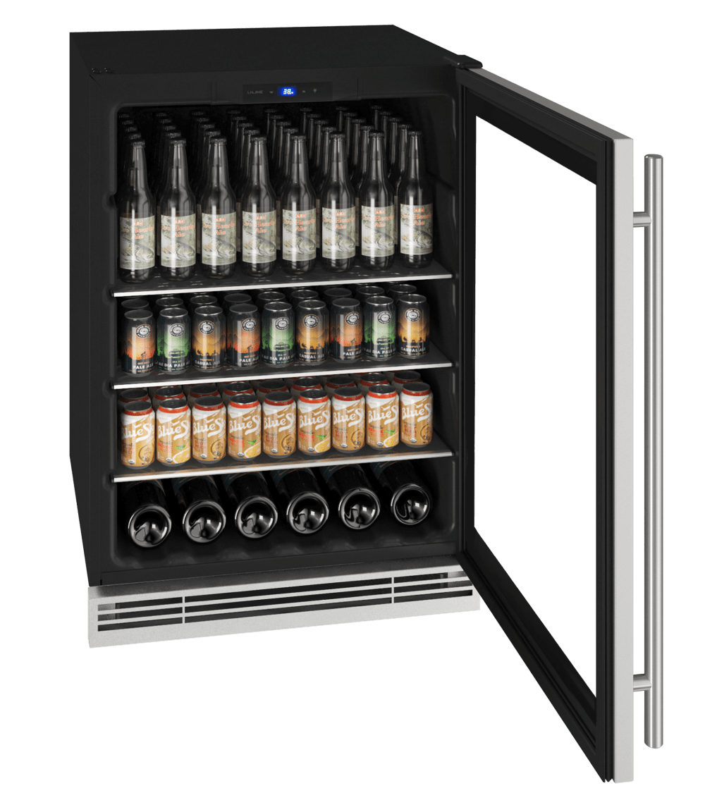 U-Line 24" Stainless Glass Door Beverage Center UHBV024-SG01A I Luxury Appliances Direct