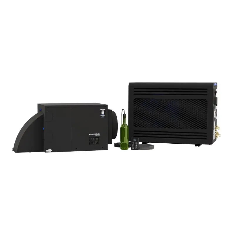 WhisperKOOL Blow-Through 4000/8000 wine cellar cooling system with Advanced HE condensing unit and remote controller.