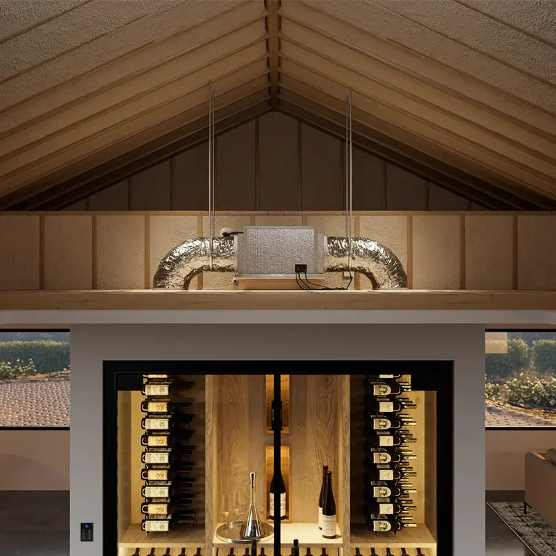 WhisperKOOL Mini Blow-Through OMEGA 110V H.E. Split Wine Cellar Cooling System – S-WKBT-MINI-OMEGA Wine Cellar Units S-WKBT-MINI-OMEGA Luxury Appliances Direct