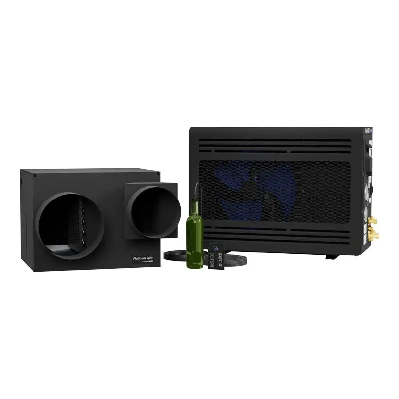 WhisperKOOL Platinum Split Ducted 4000/8000 wine cellar cooling system with Advanced HE condensing unit and remote controller.