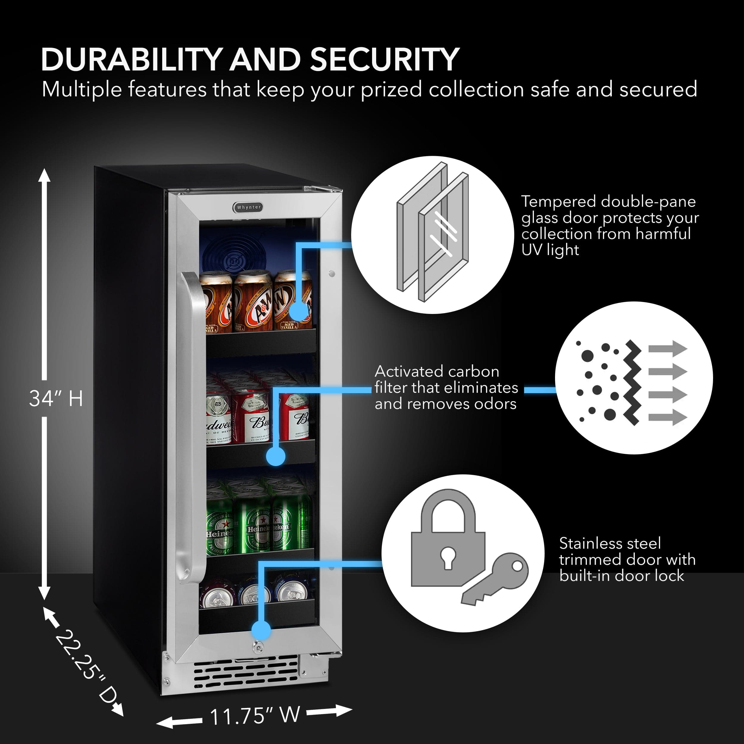 Whynter 12 Inch Built-In 60 Can Undercounter Stainless Steel Beverage Refrigerator BBR-638SB I Luxury Appliances Direct