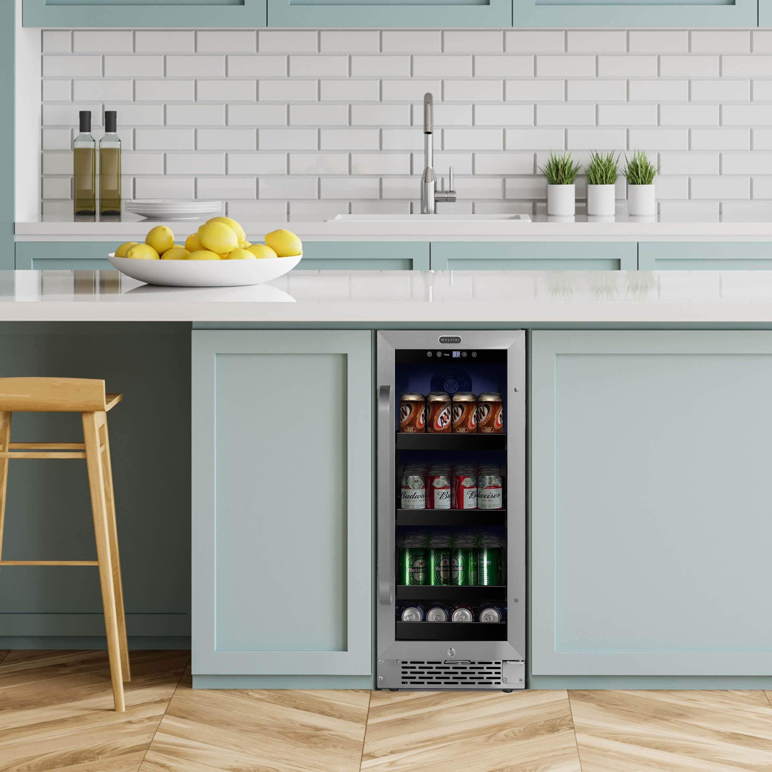 Whynter 15 inch Built-In 80 Can Undercounter Stainless Steel Beverage Refrigerator with Reversible Door BBR-838SB I Luxury Appliances Direct