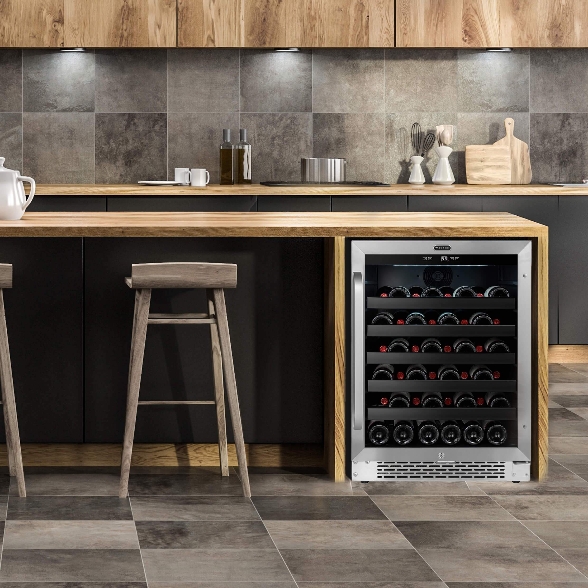 Whynter 24 inch Built-In 46 Bottle Undercounter Stainless Steel Wine Refrigerator with Reversible Door, Digital Control, Lock and Carbon Filter BWR-408SB I Luxury Appliances Direct