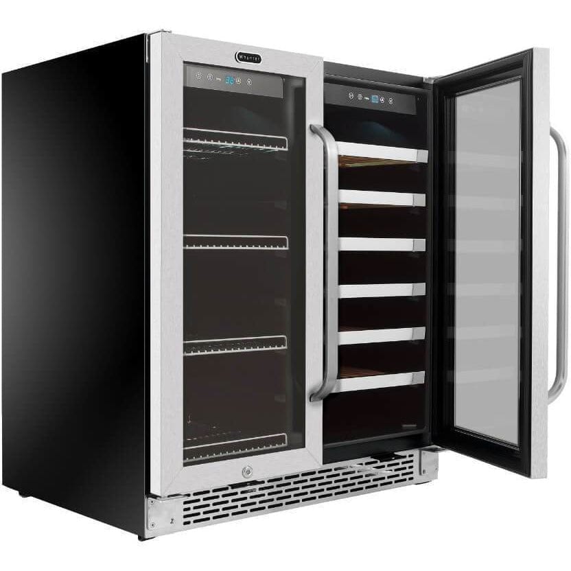 Whynter 30" Built-In French Door Dual Zone 33 Bottle Wine Refrigerator 88 Can Beverage Center BWB-3388FDS I Luxury Appliances Direct