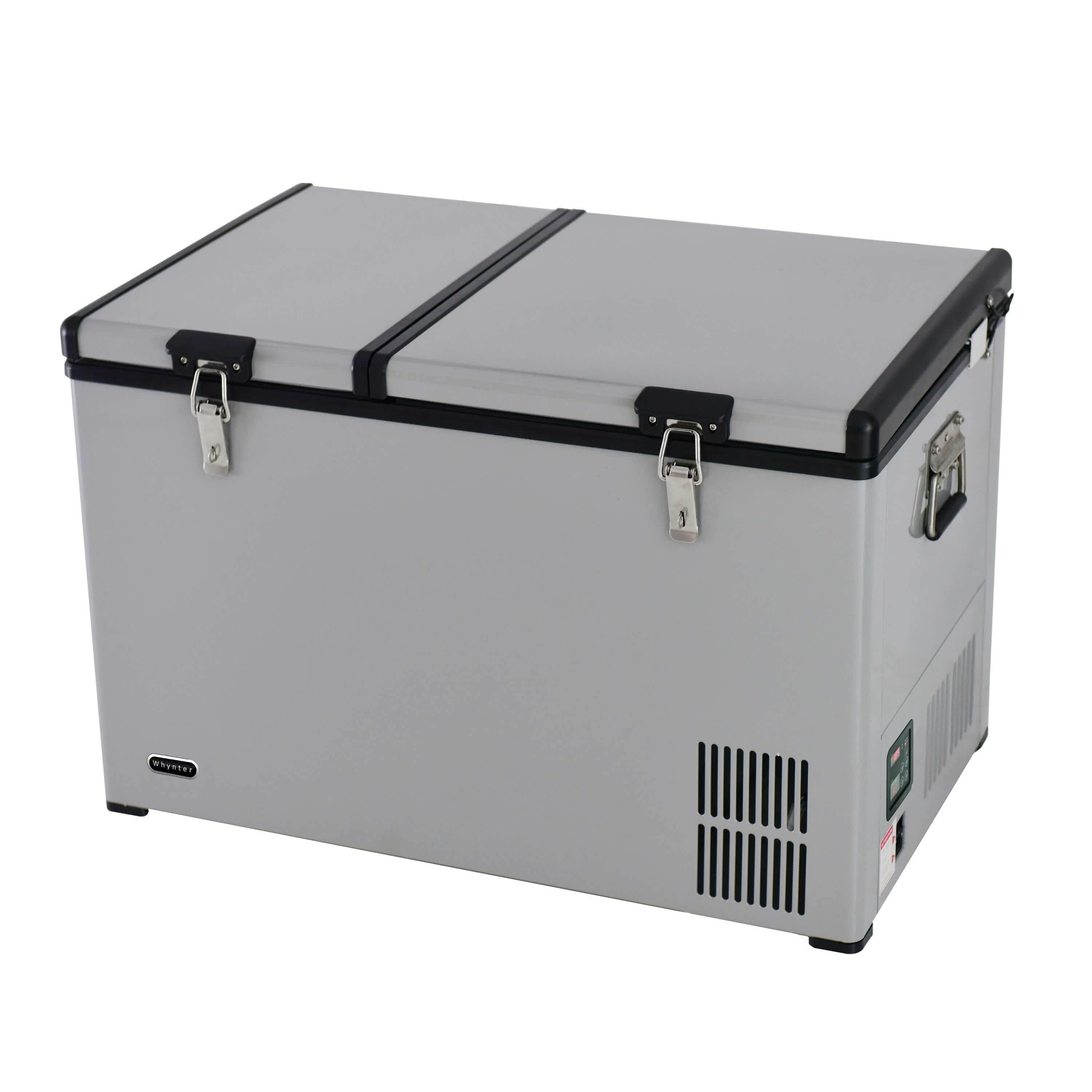 Whynter 90 Quart Dual Zone Portable Fridge/ Freezer with 12v Option and Wheels FM-901DZ I Luxury Appliances Direct