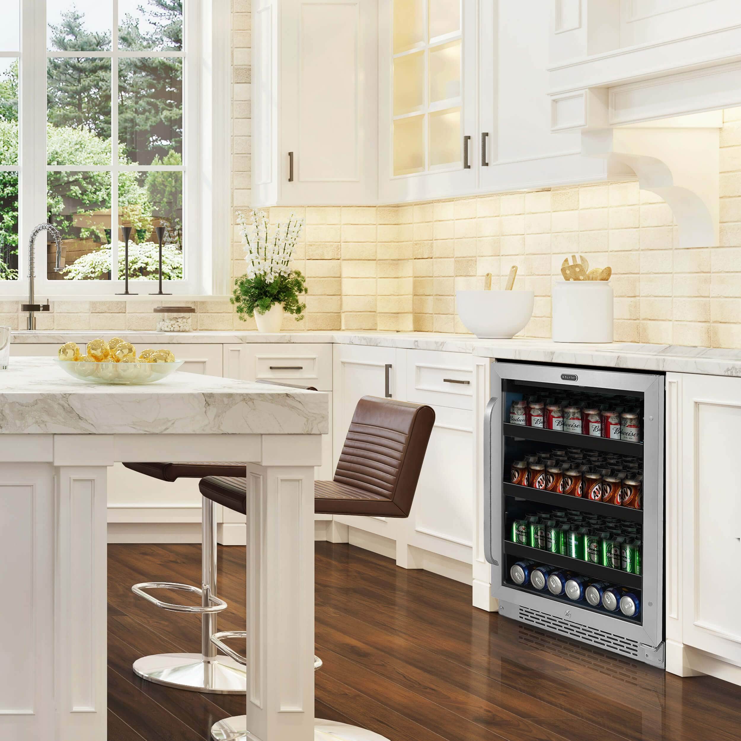 Whynter Built-In 24 inch 140 Can Undercounter Stainless Steel Beverage Refrigerator with Reversible Door BBR-148SB I Luxury Appliances Direct