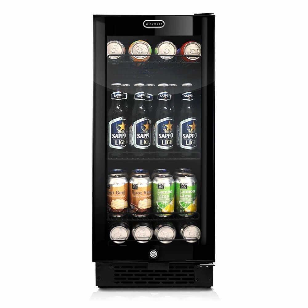 Whynter Built-in Black Glass 80-can capacity 3.4 cu ft. Beverage Refrigerator BBR-801BG I Luxury Appliances Direct