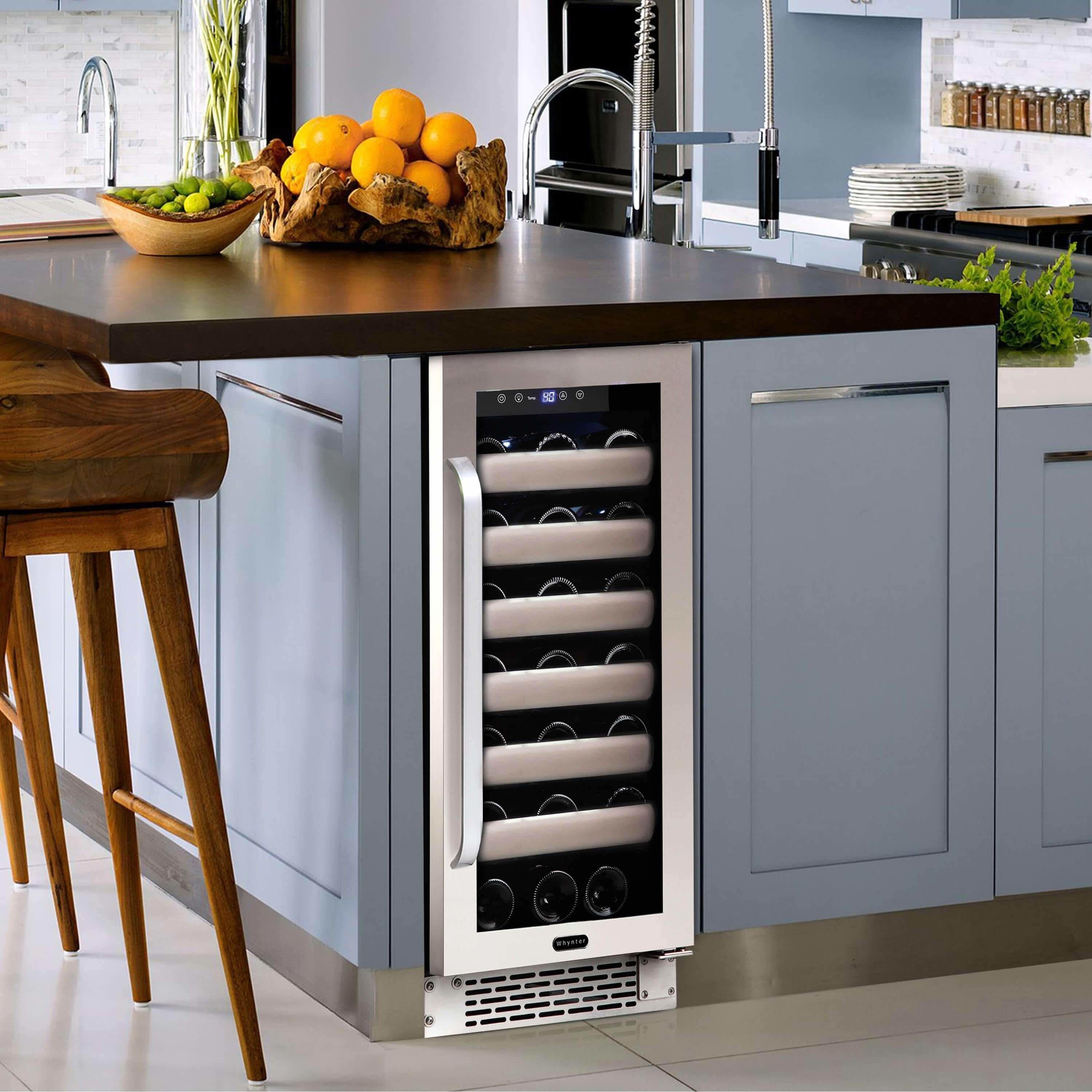 Whynter Elite 33 Bottle Seamless Stainless Steel Door Single Zone Built-in Wine Refrigerator BWR-331SL I Luxury Appliances Direct