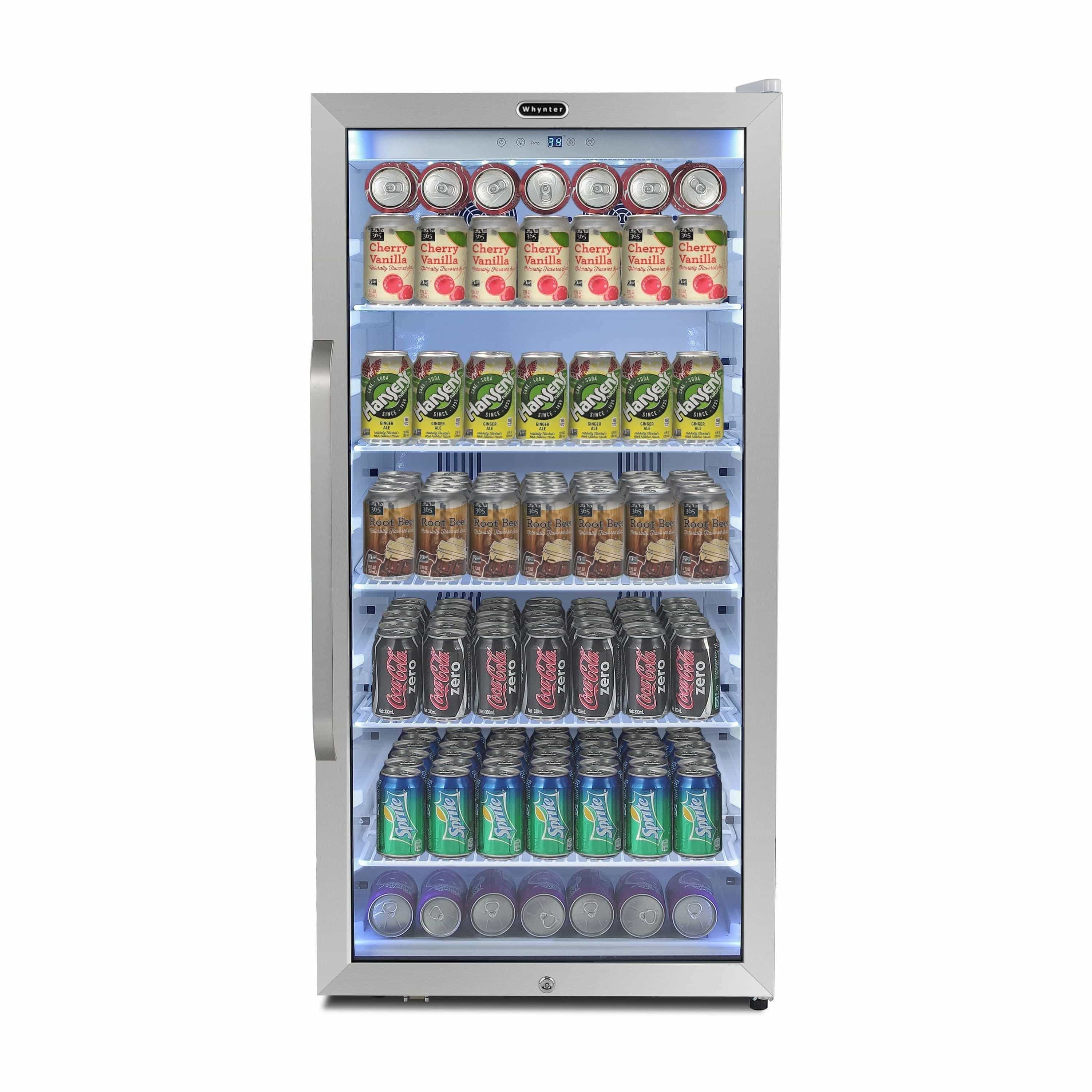 Whynter Freestanding 8.1 cu. ft. Stainless Steel Commercial Beverage Merchandiser Refrigerator with Superlit Door and Lock - White CBM-815WS I Luxury Appliances Direct
