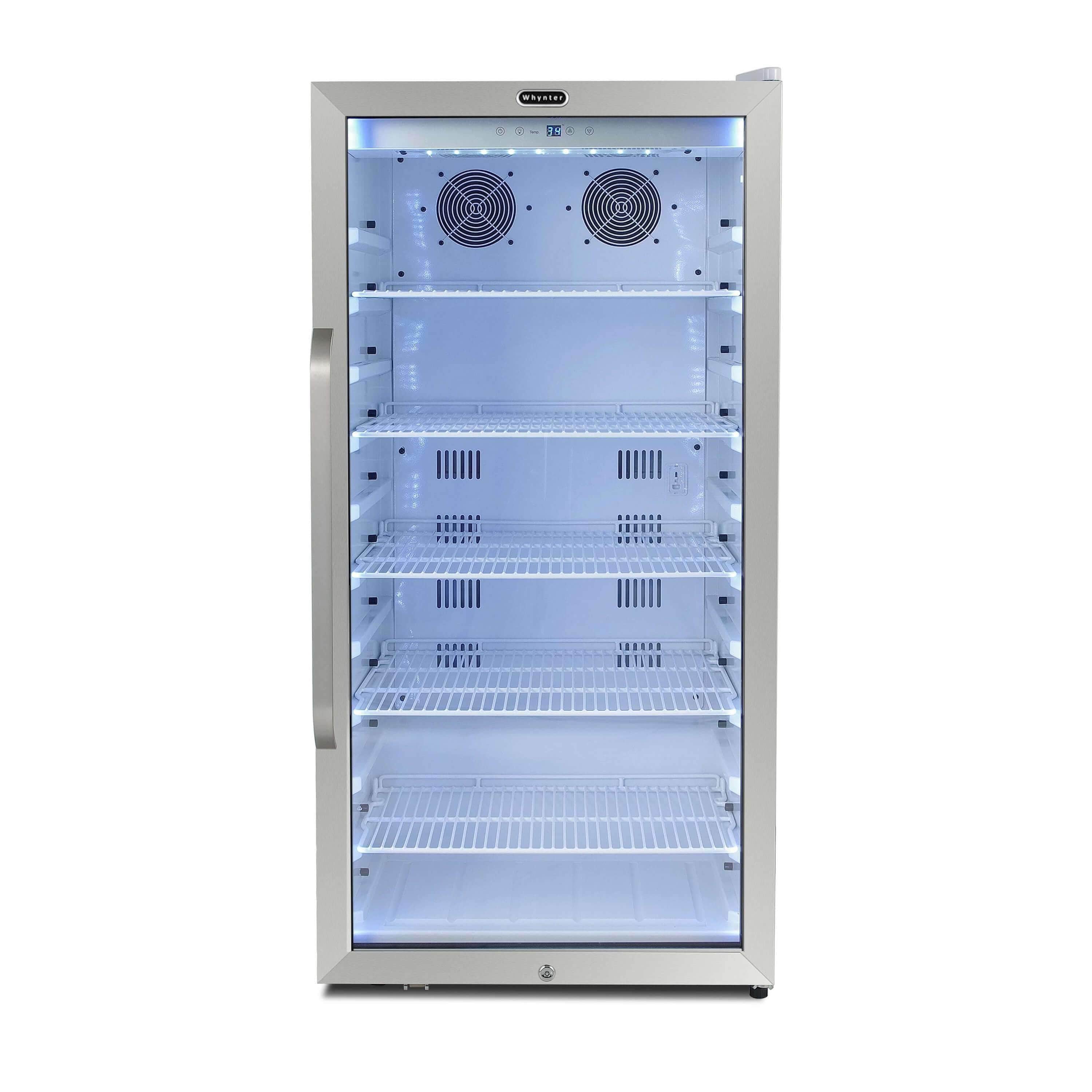 Whynter Freestanding 8.1 cu. ft. Stainless Steel Commercial Beverage Merchandiser Refrigerator with Superlit Door and Lock - White CBM-815WS I Luxury Appliances Direct