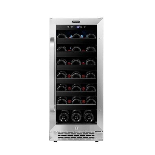 Whynter Undercounter Stainless Steel Wine Refrigerator with Reversible Door 12" Built-in 33 Bottle BWR-308SB I Luxury Appliances Direct