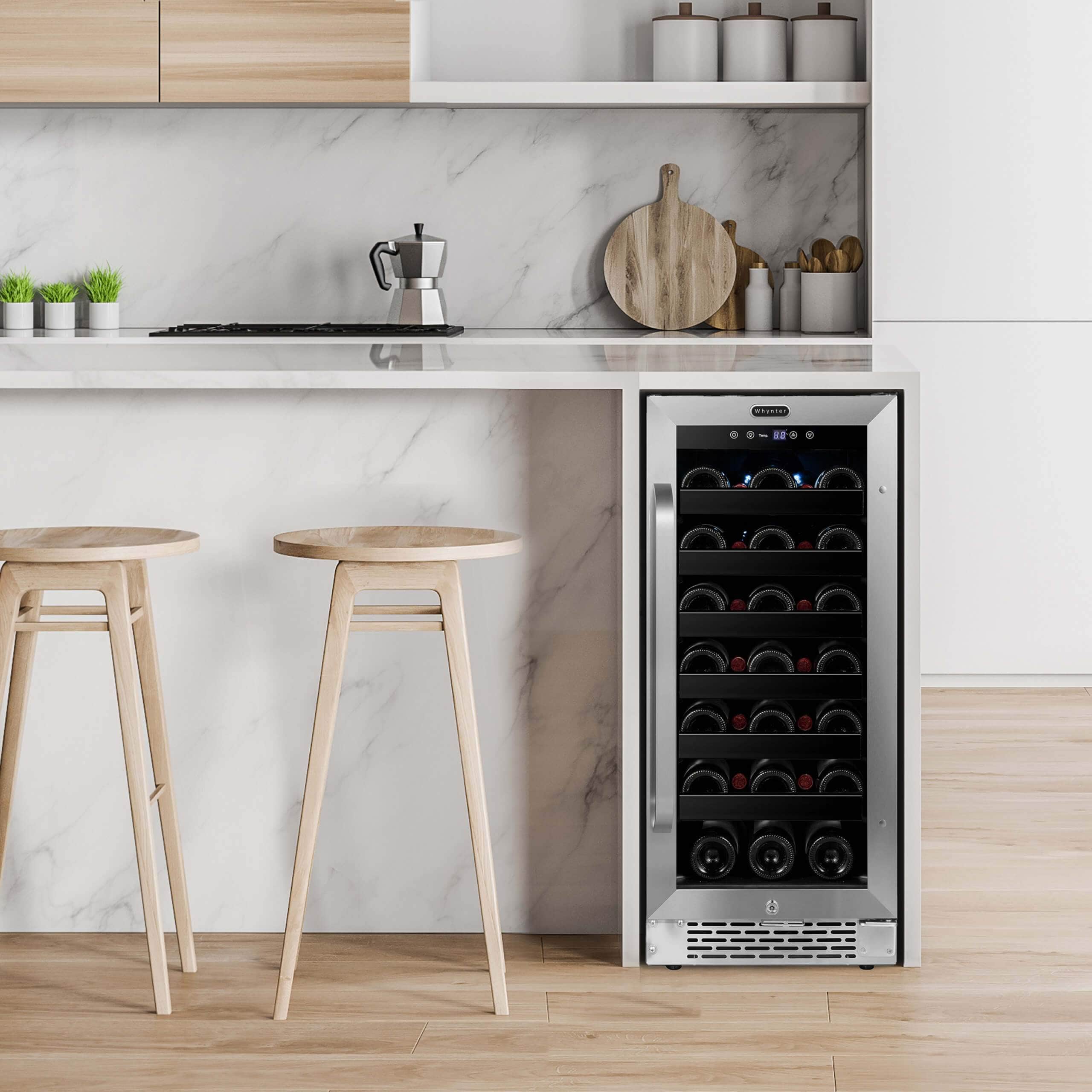 Whynter Undercounter Stainless Steel Wine Refrigerator with Reversible Door 12" Built-in 33 Bottle BWR-308SB I Luxury Appliances Direct