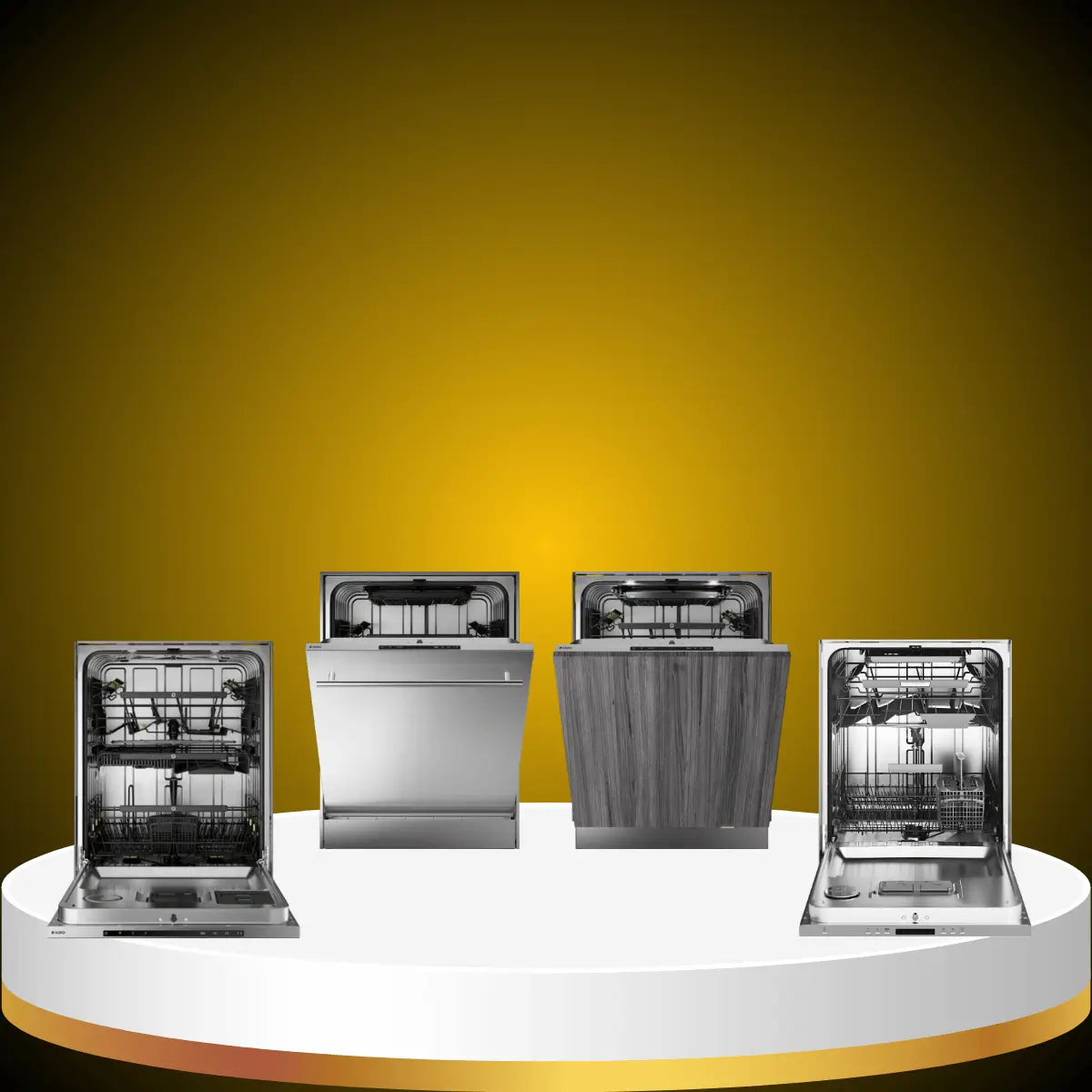 ASKO dishwashers collection featuring stainless steel and panel-ready built-in dishwashers with open rack interiors and modern minimalist design