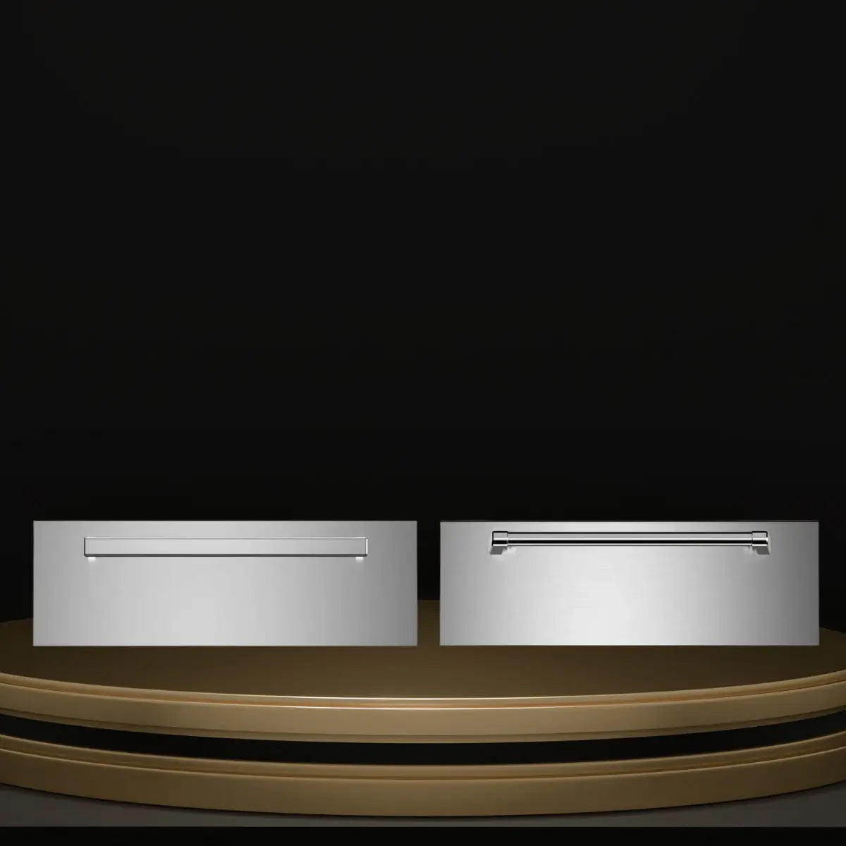 Bertazzoni cooktops collection featuring stainless steel gas cooktops and a black glass induction cooktop with integrated downdraft ventilation