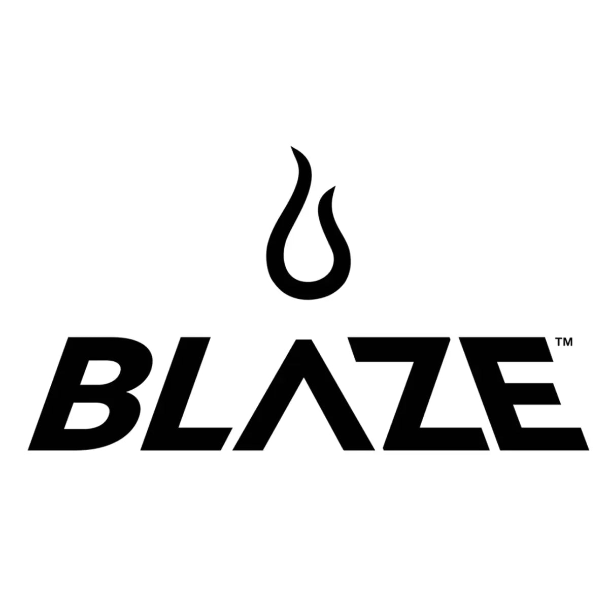 Blaze logo with black flame icon above bold uppercase Blaze lettering and trademark symbol on a light gray background.