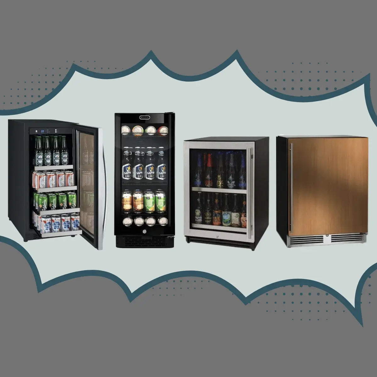 Built-in beverage center collection featuring glass door drink coolers and undercounter beverage refrigerators for modern kitchens and home bars