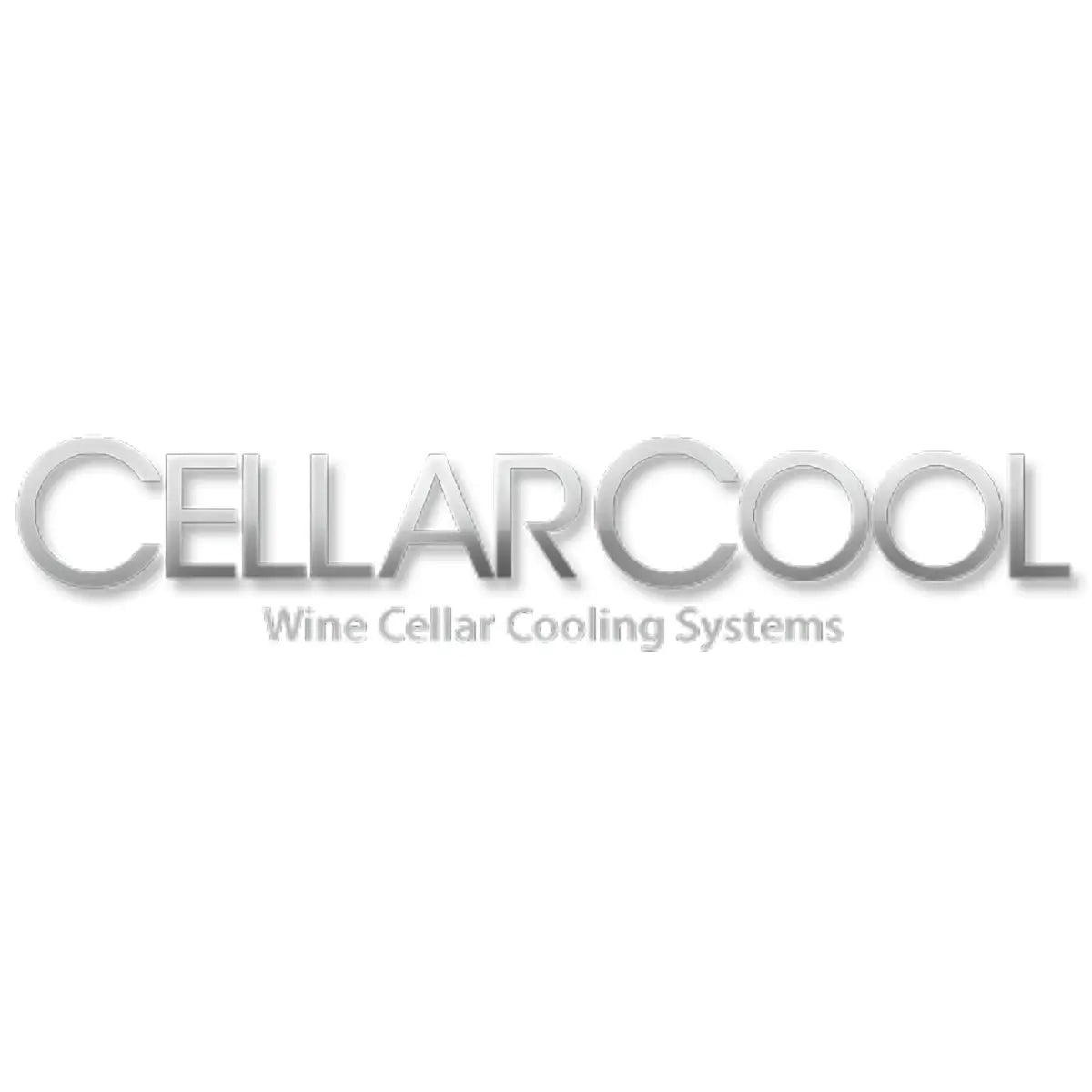 CellarCool logo in metallic silver uppercase letters with the tagline “Wine Cellar Cooling Systems” on a light gray background.