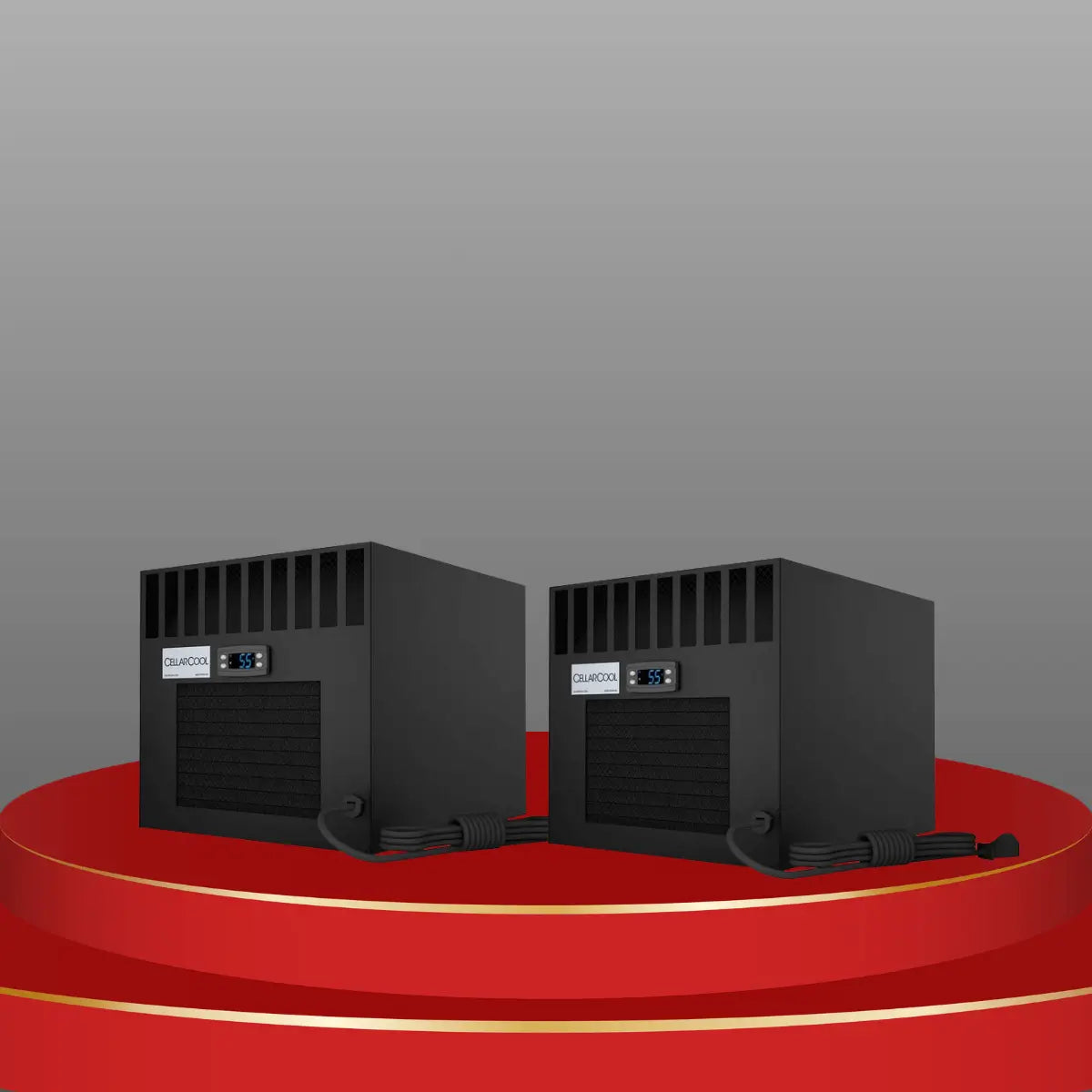 Cellarcool 500 to 999 cu ft wine cooling units collection with black systems, digital temperature display, and front ventilation grille