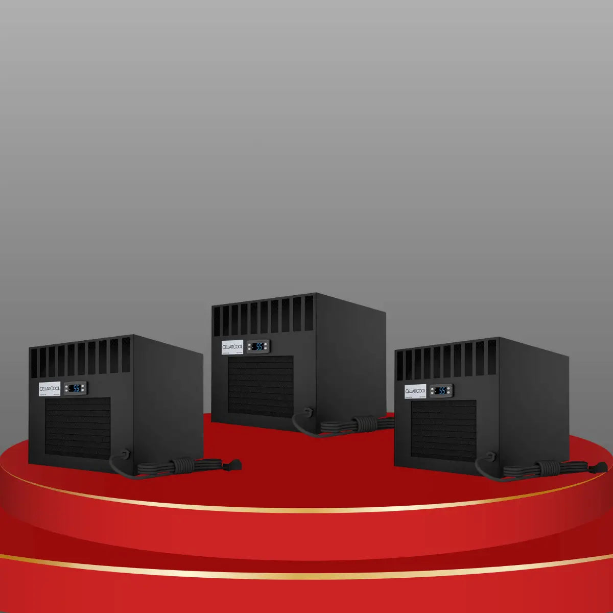 Cellarcool under 500 cu ft wine cooling units collection featuring compact black systems with digital temperature controls