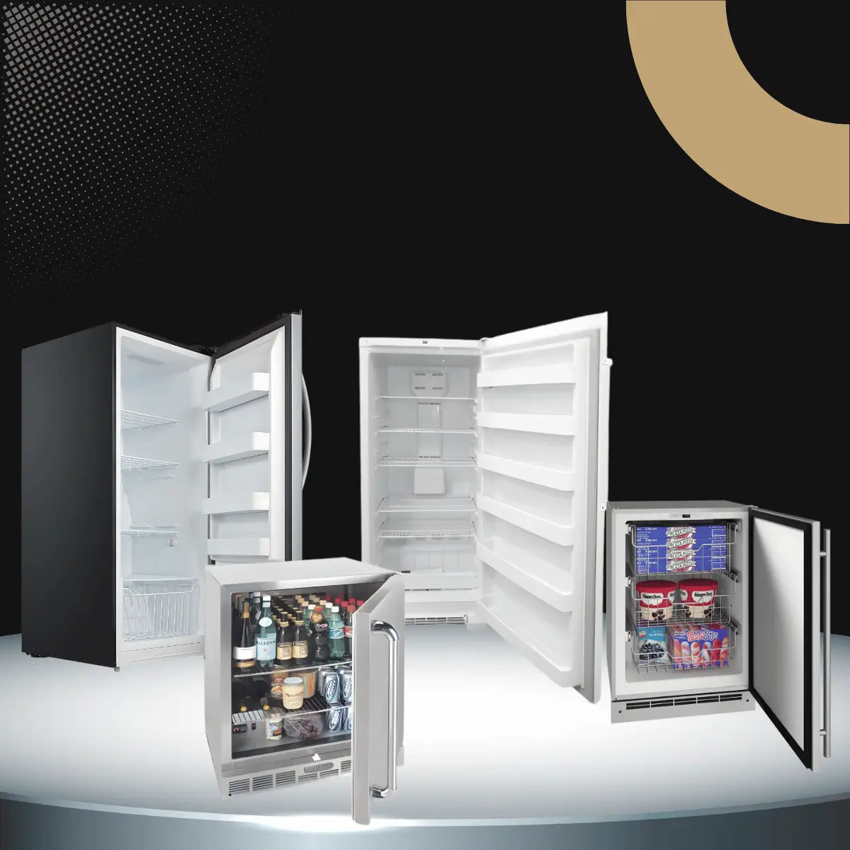 Convertible refrigerators collection featuring upright and undercounter refrigerators with flexible fridge-to-freezer storage for kitchens and food storage