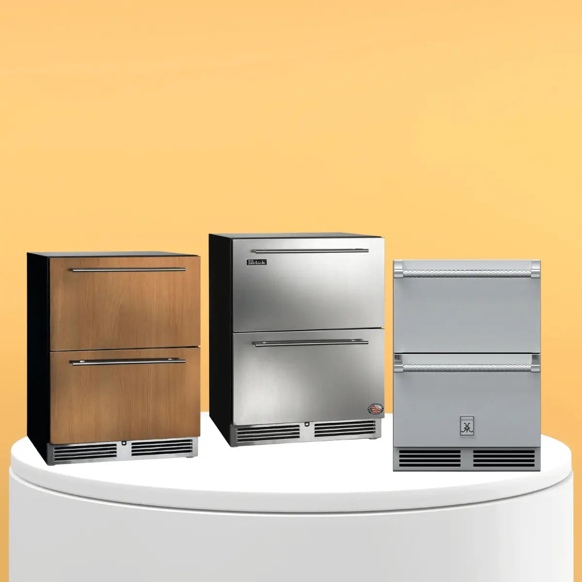 Drawer freezers collection featuring wood panel-ready and stainless steel two-drawer undercounter freezer units for modern kitchen installations.