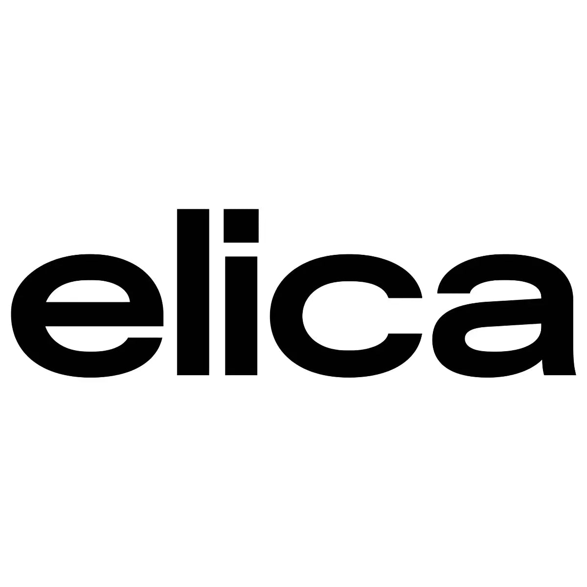 Elica logo in bold black lowercase letters on a light gray background.