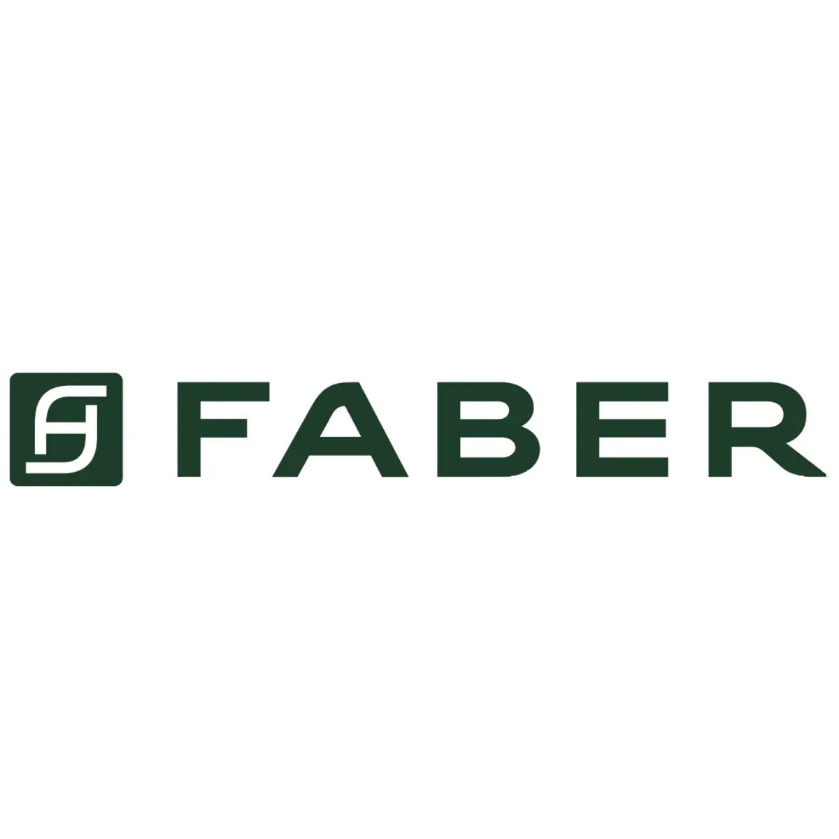 Faber logo with green square icon and stylized white F next to bold uppercase green FABER text on a light gray background.